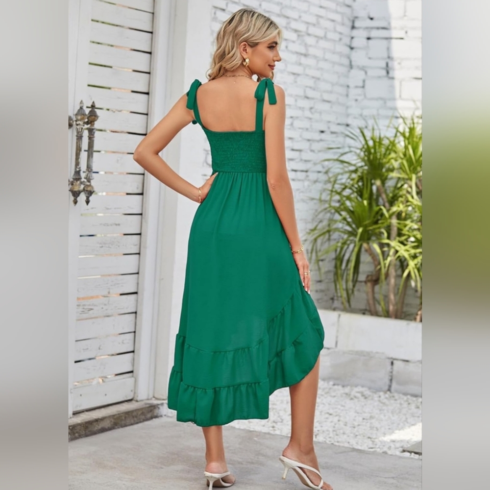 High Low Spaghetti Strap Green Dress - Picture 5 of 5